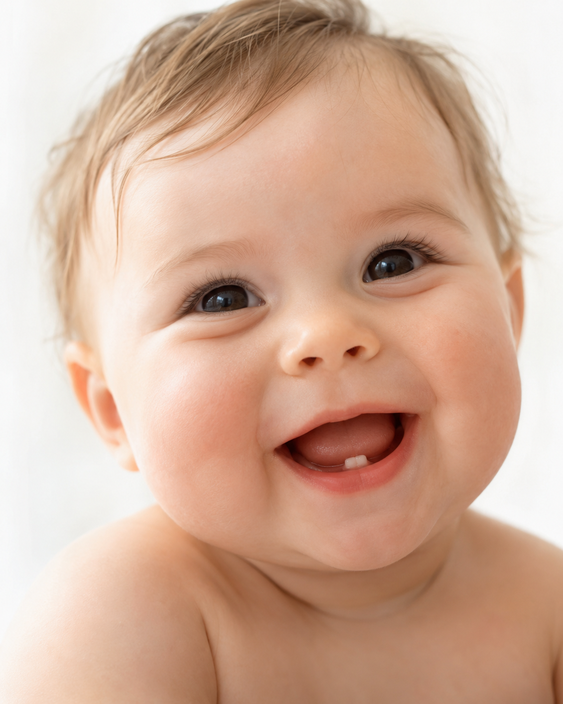 Baby smiling with first tooth